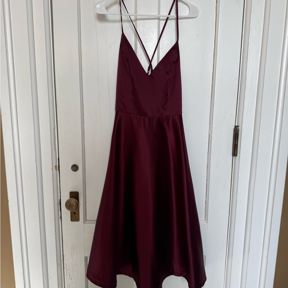 Burgundy Midi Crisscross Back Occasion Dress